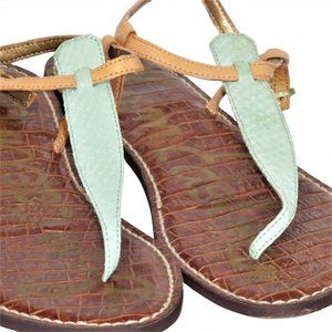 Sam Edelman Gigi Thong Leather Sandals Shoes Green/Tan Size 9M